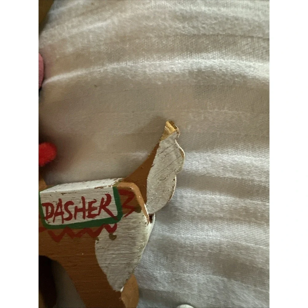 Vintage Kurt Adler Santa's Reindeer Dasher & SkierChristmas Ornament Wooden 1977